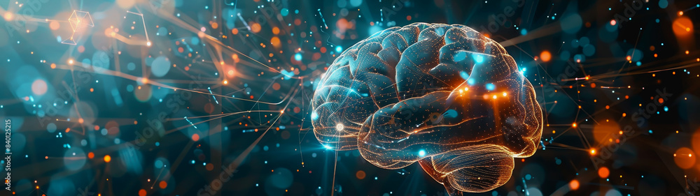 Poster transparent brain structure, learning neuron of artificial intelligence