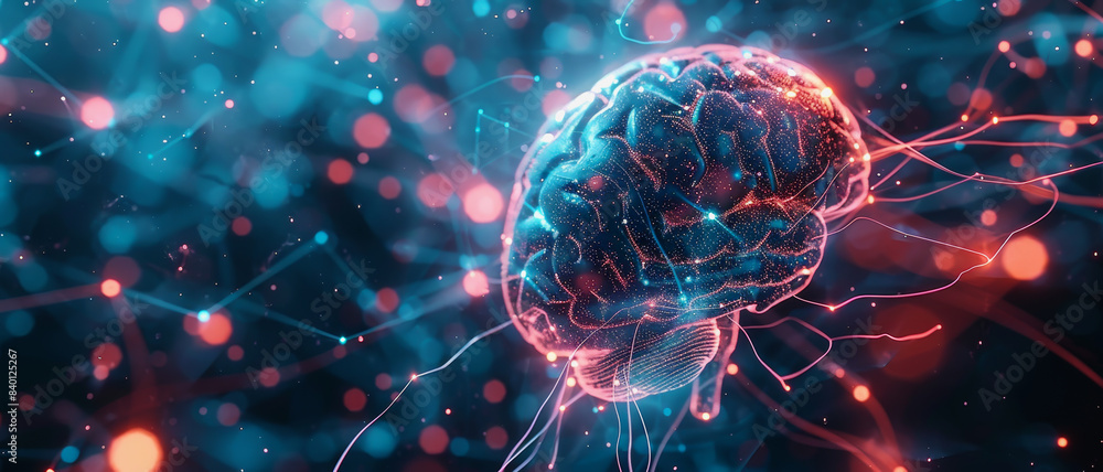 Poster transparent brain structure, learning neuron of artificial intelligence