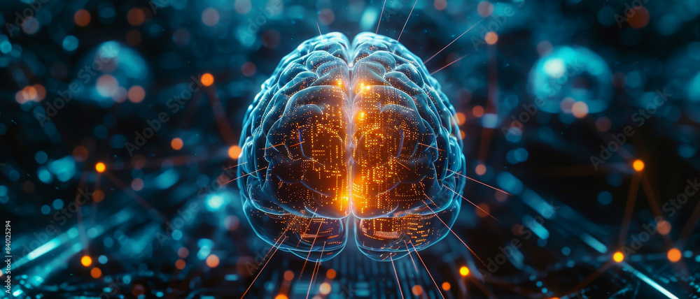 Poster transparent brain structure, learning neuron of artificial intelligence