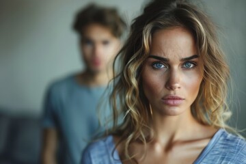 Fototapeta premium Man observing blond woman with blue eyes