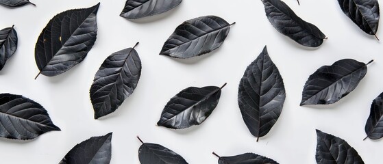 black leaves on white background