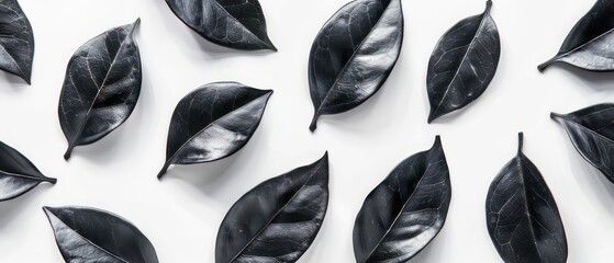 black leaves on white background