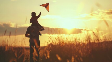 A happy family with a kite on a summer meadow