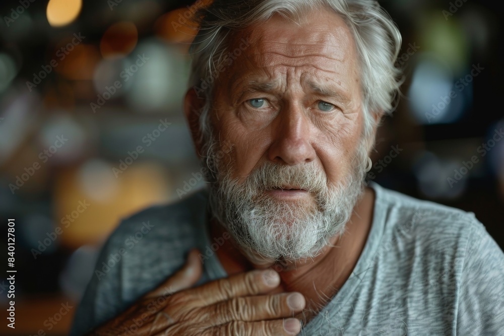 Poster Elderly man in grey shirt with grey beard and white hair