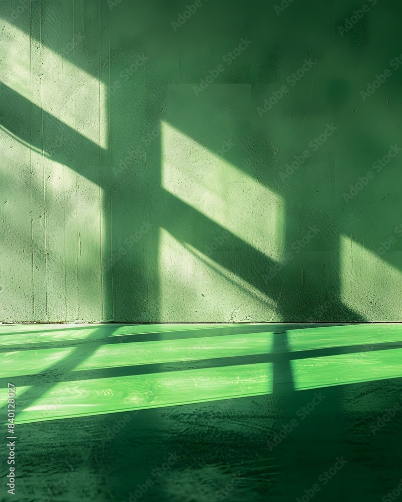 Poster 3d render of empty green room with window shadow on the wall, minimalistic interior design mockup ba
