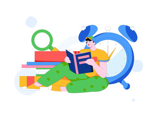 World Book Day Reading Character Flat Vector Concept Operation Hand Drawn Illustration
