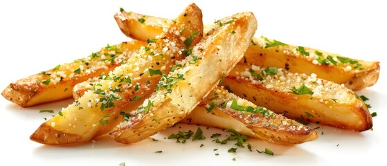 french fries garlic parmesan on white background