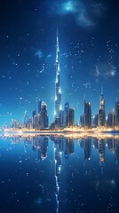 Fototapeta premium Dubai skyline at night with Burj Khalifa