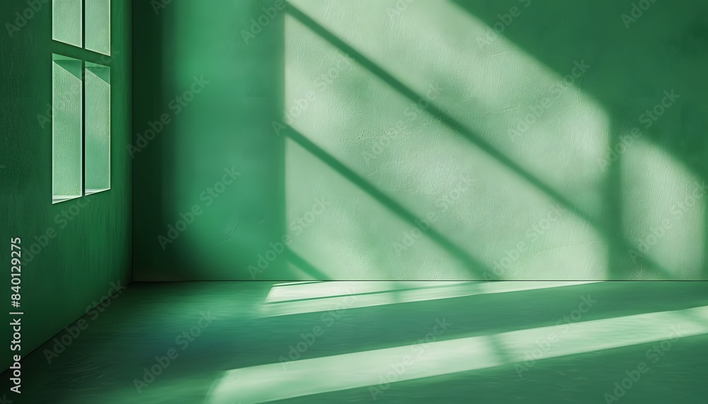 Poster 3d render of empty green room with window shadow on the wall, minimalistic interior design mockup ba