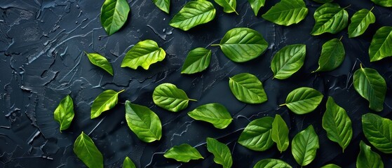 green leaves on black background