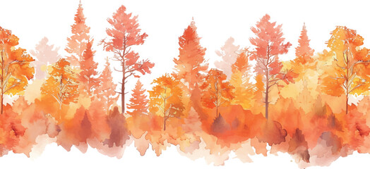 Watercolor background illustration autumn trees in the forest