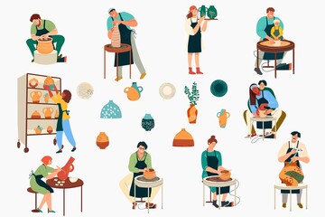 Fototapeta premium Pottery set in flat design