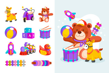 Fototapeta premium Toys illustration and elements in flat design
