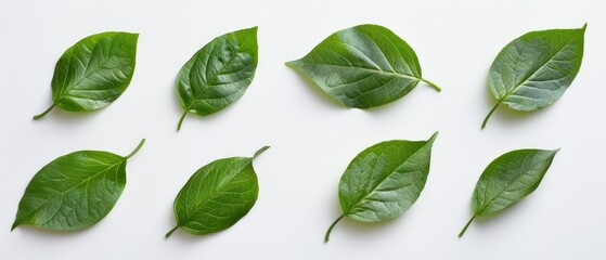 green leaves on white background