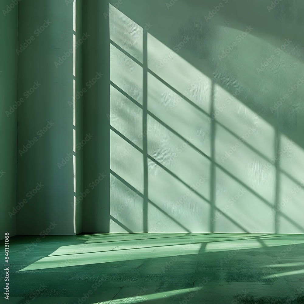 Aufkleber 3d render of empty green room with window shadow on the wall, minimalistic interior design mockup ba