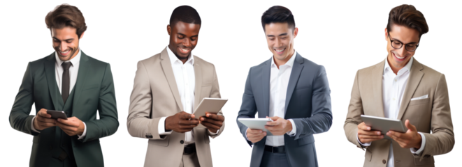 PNG diverse people using tablet  cut out element set