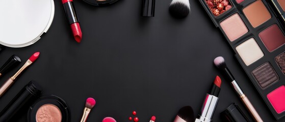 Obraz premium Beauty products displayed on a black backdrop, creating a striking contrast and highlighting their elegance