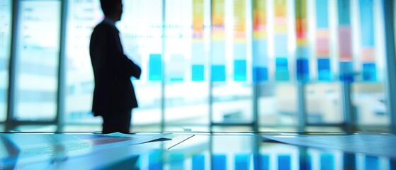 Obraz premium business man and graphs in front of a window