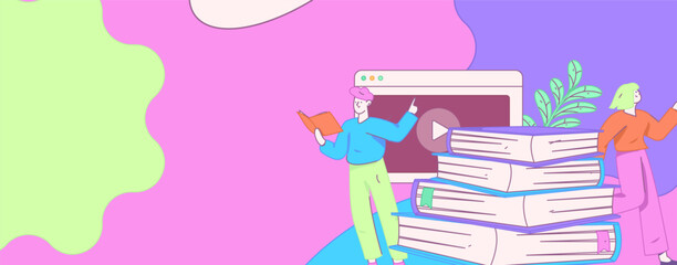 World Book Day Reading Character Flat Vector Concept Operation Hand Drawn Illustration
