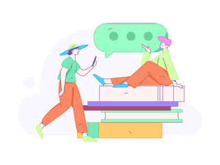 World Book Day Reading Character Flat Vector Concept Operation Hand Drawn Illustration
