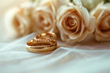 Wedding rings near flowers