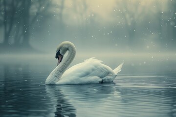 Obraz premium Floating white swan in water