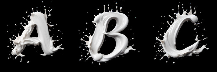 Letters made from milk splash on black background. Generative AI