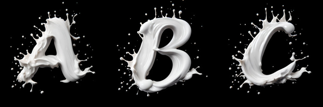 Letters made from milk splash on black background. Generative AI