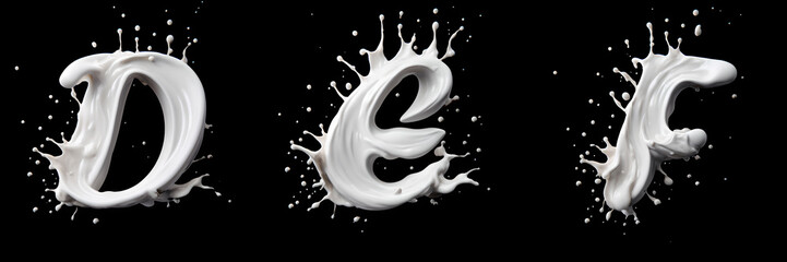 Letters made from milk splash on black background. Generative AI
