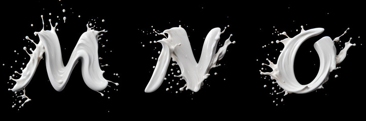 Letters made from milk splash on black background. Generative AI