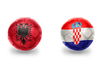 Obraz premium football balls with national flags of croatia and albania ,soccer teams. on the white background.