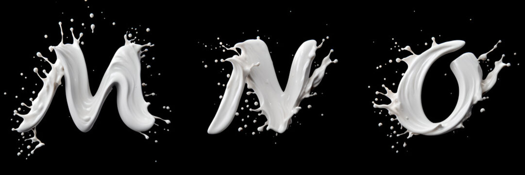 Letters made from milk splash on black background. Generative AI