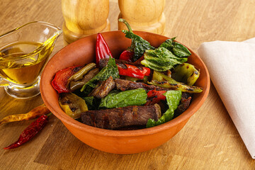 Salad with grilled beef steak