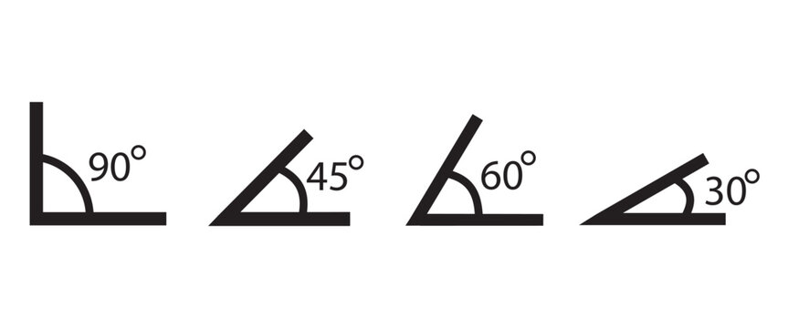 Different angle icons set vector illustration. Abstract math degree collection of geometric angles, simple black line various signs for learning mathematics, geometry and trigonometry