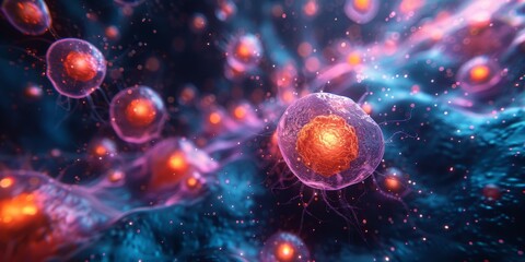 Digital visualization of a cell and its neighboring cells in a simulation