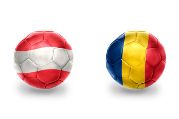 football balls with national flags of romania and austria ,soccer teams. on the white background.