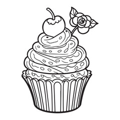 Cupcake doodle design, black vector illustration on white background