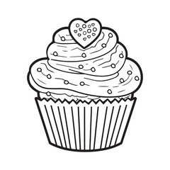Cupcake doodle design, black vector illustration on white background