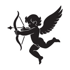 Fototapeta premium Flat simple and minimalistic cupid icon, black vector illustration on white background