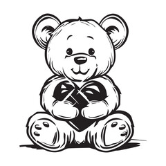 Cute simple teddy bear design, black vector illustration on white background