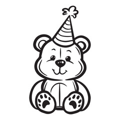 Cute simple teddy bear design, black vector illustration on white background
