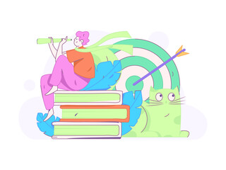 World Book Day Reading Character Flat Vector Concept Operation Hand Drawn Illustration
