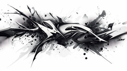 Graffiti style abstract background black and white design on white grey background with linies as wallpaper illustration, Graffiti on wall