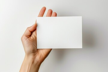 Obraz premium Person holding white card on white wall