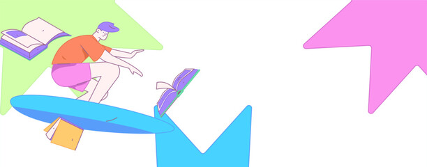 World Book Day Reading Character Flat Vector Concept Operation Hand Drawn Illustration
