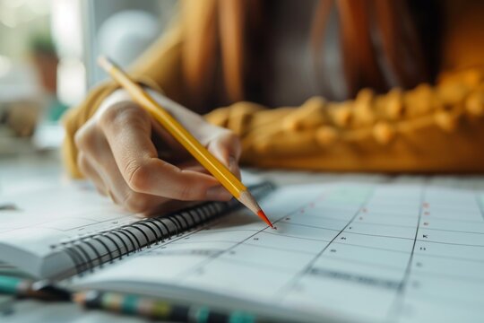 Person writing notebook pencil hand