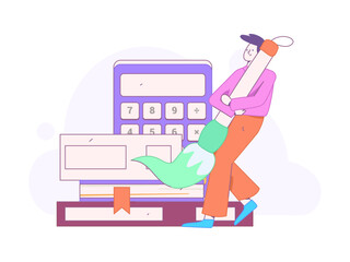 World Book Day Reading Character Flat Vector Concept Operation Hand Drawn Illustration
