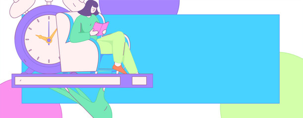 World Book Day Reading Character Flat Vector Concept Operation Hand Drawn Illustration
