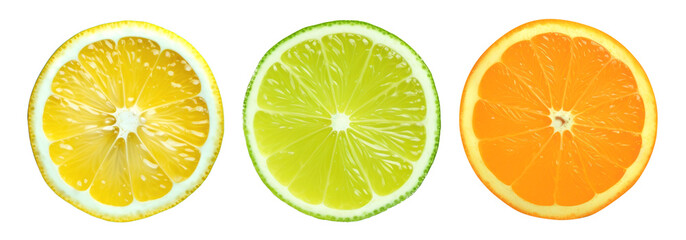 Obraz premium Lemon, lime, orange slice png cut out element set
