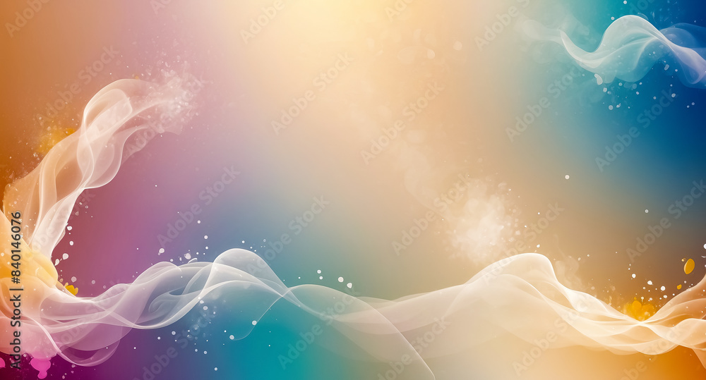 Poster abstract colorful background with smooth wavy lines and glowing particles